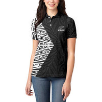 New Zealand Silver Fern Rugby Custom Women Polo Shirt Maori Koru Go Black Fern LT14 - Polynesian Pride