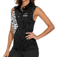 New Zealand Silver Fern Rugby Custom Women Sleeveless Polo Shirt Maori Koru Go Black Fern LT14 - Polynesian Pride