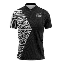 New Zealand Silver Fern Rugby Custom Zipper Polo Shirt Maori Koru Go Black Fern LT14 Black - Polynesian Pride