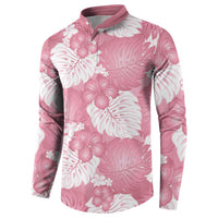 Pink Aloha Hawaii Button Sweatshirt Monstera Hibiscus Plumeria Seamless Vibes - Polynesian Pride