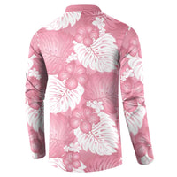 Pink Aloha Hawaii Button Sweatshirt Monstera Hibiscus Plumeria Seamless Vibes - Polynesian Pride
