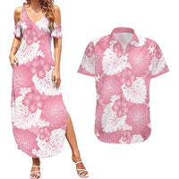 Pink Aloha Hawaii Couples Matching Summer Maxi Dress and Hawaiian Shirt Monstera Hibiscus Plumeria Seamless Vibes - Polynesian Pride