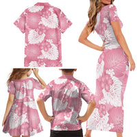 Pink Aloha Hawaii Family Matching Short Sleeve Bodycon Dress and Hawaiian Shirt Monstera Hibiscus Plumeria Seamless Vibes LT14 - Polynesian Pride