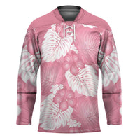 Pink Aloha Hawaii Hockey Jersey Monstera Hibiscus Plumeria Seamless Vibes - Polynesian Pride