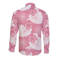 Pink Aloha Hawaii Long Sleeve Button Shirt Monstera Hibiscus Plumeria Seamless Vibes - Polynesian Pride