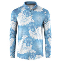 Blue Aloha Hawaii Button Sweatshirt Monstera Hibiscus Plumeria Seamless Vibes - Polynesian Pride