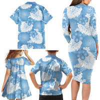Blue Aloha Hawaii Family Matching Long Sleeve Bodycon Dress and Hawaiian Shirt Monstera Hibiscus Plumeria Seamless Vibes LT14 - Polynesian Pride