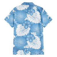 Blue Aloha Hawaii Family Matching Off The Shoulder Long Sleeve Dress and Hawaiian Shirt Monstera Hibiscus Plumeria Seamless Vibes LT14 - Polynesian Pride