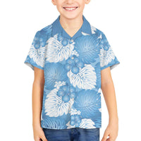 Blue Aloha Hawaii Family Matching Off The Shoulder Long Sleeve Dress and Hawaiian Shirt Monstera Hibiscus Plumeria Seamless Vibes LT14 Son's Shirt Blue - Polynesian Pride
