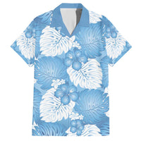 Blue Aloha Hawaii Family Matching Short Sleeve Bodycon Dress and Hawaiian Shirt Monstera Hibiscus Plumeria Seamless Vibes LT14 Dad's Shirt - Short Sleeve Blue - Polynesian Pride
