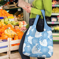 Blue Aloha Hawaii Grocery Bag Monstera Hibiscus Plumeria Seamless Vibes - Polynesian Pride