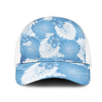 Blue Aloha Hawaii Mesh Trucker Cap Monstera Hibiscus Plumeria Seamless Vibes - Polynesian Pride