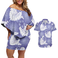 Purple Aloha Hawaii Couples Matching Off Shoulder Short Dress and Hawaiian Shirt Monstera Hibiscus Plumeria Seamless Vibes LT14 Purple - Polynesian Pride