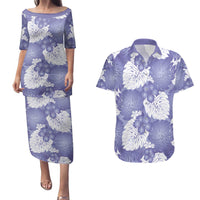 Purple Aloha Hawaii Couples Matching Puletasi and Hawaiian Shirt Monstera Hibiscus Plumeria Seamless Vibes LT14 Purple - Polynesian Pride