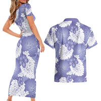 Purple Aloha Hawaii Couples Matching Short Sleeve Bodycon Dress and Hawaiian Shirt Monstera Hibiscus Plumeria Seamless Vibes LT14 - Polynesian Pride