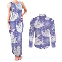Purple Aloha Hawaii Couples Matching Tank Maxi Dress and Long Sleeve Button Shirt Monstera Hibiscus Plumeria Seamless Vibes LT14 Purple - Polynesian Pride