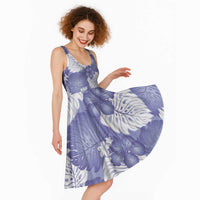 Purple Aloha Hawaii Midi Dress Monstera Hibiscus Plumeria Seamless Vibes - Polynesian Pride