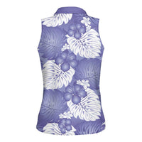 Purple Aloha Hawaii Women Sleeveless Polo Shirt Monstera Hibiscus Plumeria Seamless Vibes LT14 - Polynesian Pride