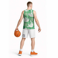 Green Aloha Hawaii Basketball Jersey Monstera Hibiscus Plumeria Seamless Vibes - Polynesian Pride