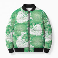 Green Aloha Hawaii Bomber Puffer Jacket Monstera Hibiscus Plumeria Seamless Vibes - Polynesian Pride