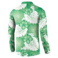 Green Aloha Hawaii Button Sweatshirt Monstera Hibiscus Plumeria Seamless Vibes - Polynesian Pride