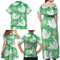 Green Aloha Hawaii Family Matching Off Shoulder Maxi Dress and Hawaiian Shirt Monstera Hibiscus Plumeria Seamless Vibes LT14 - Polynesian Pride
