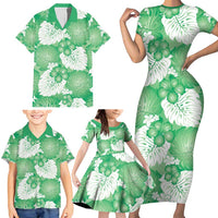 Green Aloha Hawaii Family Matching Short Sleeve Bodycon Dress and Hawaiian Shirt Monstera Hibiscus Plumeria Seamless Vibes LT14 - Polynesian Pride