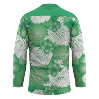 Green Aloha Hawaii Hockey Jersey Monstera Hibiscus Plumeria Seamless Vibes - Polynesian Pride