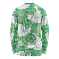 Green Aloha Hawaii Long Sleeve Shirt Monstera Hibiscus Plumeria Seamless Vibes - Polynesian Pride