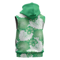 Green Aloha Hawaii Sleeveless Hoodie Monstera Hibiscus Plumeria Seamless Vibes - Polynesian Pride