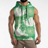 Green Aloha Hawaii Sleeveless Hoodie Monstera Hibiscus Plumeria Seamless Vibes - Polynesian Pride