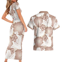 Mocha Mousse Aloha Hawaii Couples Matching Short Sleeve Bodycon Dress and Hawaiian Shirt Monstera Hibiscus Plumeria Seamless Vibes - Polynesian Pride