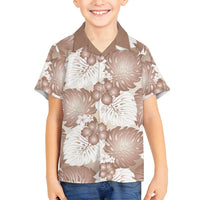 Mocha Mousse Aloha Hawaii Family Matching Long Sleeve Bodycon Dress and Hawaiian Shirt Monstera Hibiscus Plumeria Seamless Vibes LT14 Son's Shirt Mocha Mousse - Polynesian Pride