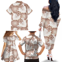Mocha Mousse Aloha Hawaii Family Matching Off The Shoulder Long Sleeve Dress and Hawaiian Shirt Monstera Hibiscus Plumeria Seamless Vibes - Polynesian Pride