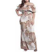 Mocha Mousse Aloha Hawaii Family Matching Off Shoulder Maxi Dress and Hawaiian Shirt Monstera Hibiscus Plumeria Seamless Vibes LT14 Mom's Dress Mocha Mousse - Polynesian Pride