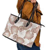 Mocha Mousse Aloha Hawaii Leather Tote Bag Monstera Hibiscus Plumeria Seamless Vibes LT14 - Polynesian Pride