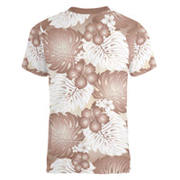 Mocha Mousse Aloha Hawaii Women V-Neck T-Shirt Monstera Hibiscus Plumeria Seamless Vibes - Polynesian Pride