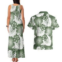 Sage Green Aloha Hawaii Couples Matching Tank Maxi Dress and Hawaiian Shirt Monstera Hibiscus Plumeria Seamless Vibes - Polynesian Pride