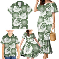 Sage Green Aloha Hawaii Family Matching Mermaid Dress and Hawaiian Shirt Monstera Hibiscus Plumeria Seamless Vibes LT14 - Polynesian Pride
