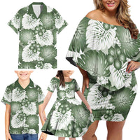 Sage Green Aloha Hawaii Family Matching Off Shoulder Short Dress and Hawaiian Shirt Monstera Hibiscus Plumeria Seamless Vibes LT14 - Polynesian Pride