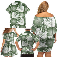 Sage Green Aloha Hawaii Family Matching Off Shoulder Short Dress and Hawaiian Shirt Monstera Hibiscus Plumeria Seamless Vibes LT14 - Polynesian Pride