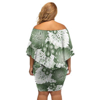 Sage Green Aloha Hawaii Family Matching Off Shoulder Short Dress and Hawaiian Shirt Monstera Hibiscus Plumeria Seamless Vibes LT14 - Polynesian Pride