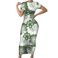 Sage Green Aloha Hawaii Family Matching Short Sleeve Bodycon Dress and Hawaiian Shirt Monstera Hibiscus Plumeria Seamless Vibes LT14 Mom's Dress Sage Green - Polynesian Pride