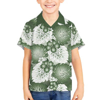 Sage Green Aloha Hawaii Family Matching Tank Maxi Dress and Hawaiian Shirt Monstera Hibiscus Plumeria Seamless Vibes LT14 Son's Shirt Sage Green - Polynesian Pride