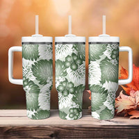 Sage Green Aloha Hawaii Tumbler With Handle Monstera Hibiscus Plumeria Seamless Vibes - Polynesian Pride