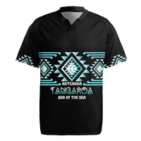 Aotearoa Atua Tangaroa Personalised Rugby Jersey Maori God Of The Sea Taniko Motifs LT14 Turquoise - Polynesian Pride