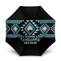 Aotearoa Atua Tangaroa Umbrella Maori God Of The Sea Taniko Motifs LT14 One Size Folded 11.42 inch Opened Diameter 37.4 inch Turquoise - Polynesian Pride