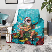 Hawaii Christmas Blanket Mele Kalikimaka Poinsettia Lei - Cyan LT14 - Polynesian Pride