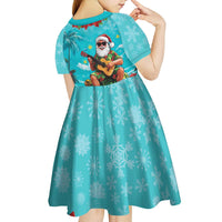 Hawaii Christmas Kid Short Sleeve Dress Mele Kalikimaka Poinsettia Lei - Cyan