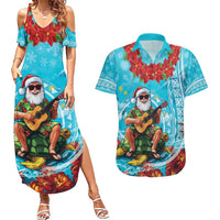 Hawaii Christmas Couples Matching Summer Maxi Dress and Hawaiian Shirt Mele Kalikimaka Poinsettia Lei Polynesian - Blue LT14 Blue - Polynesian Pride